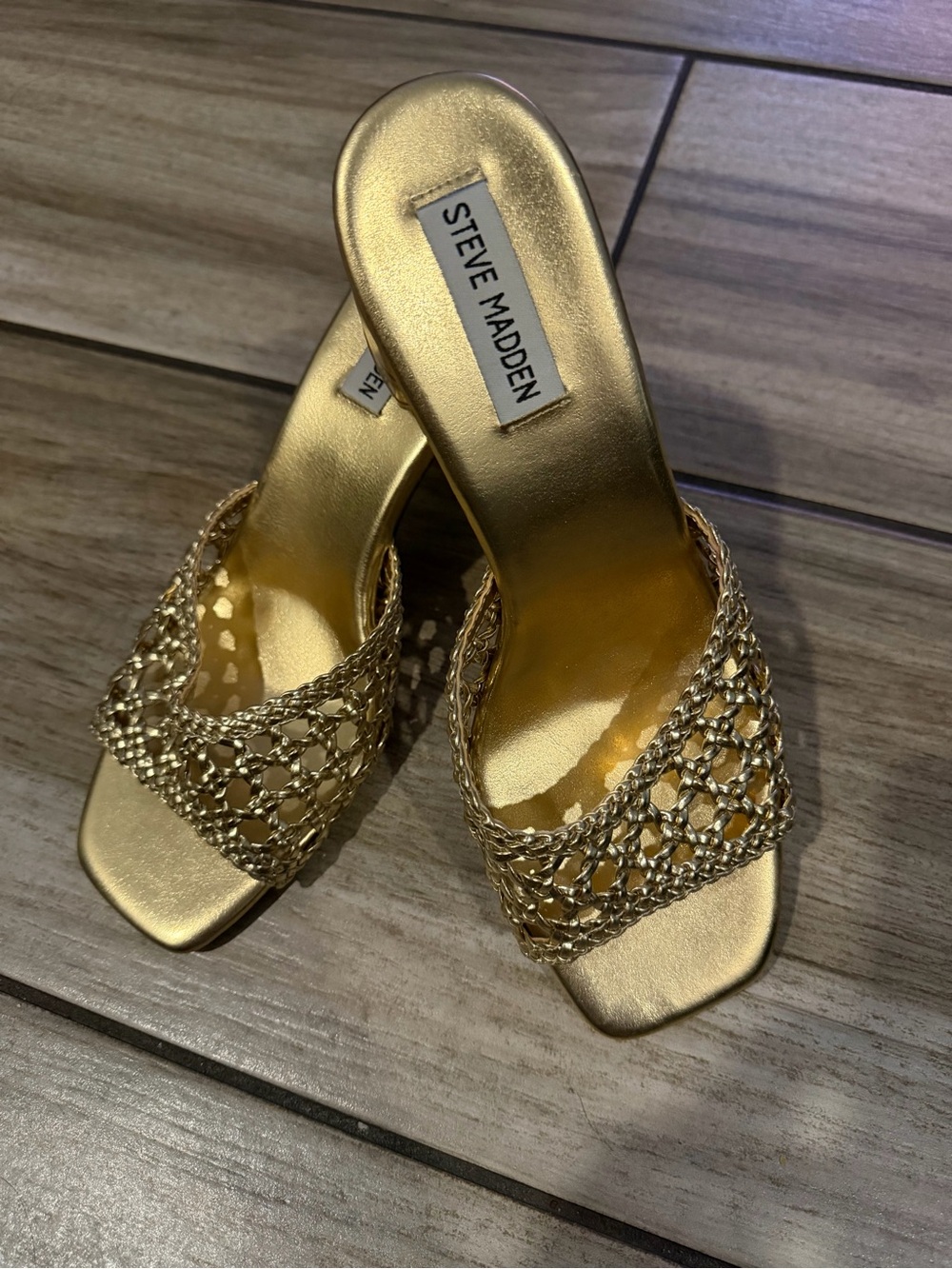 Steve Madden Metallic Gold Woven Slide Mules